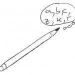 Drawing of pencil writing letters